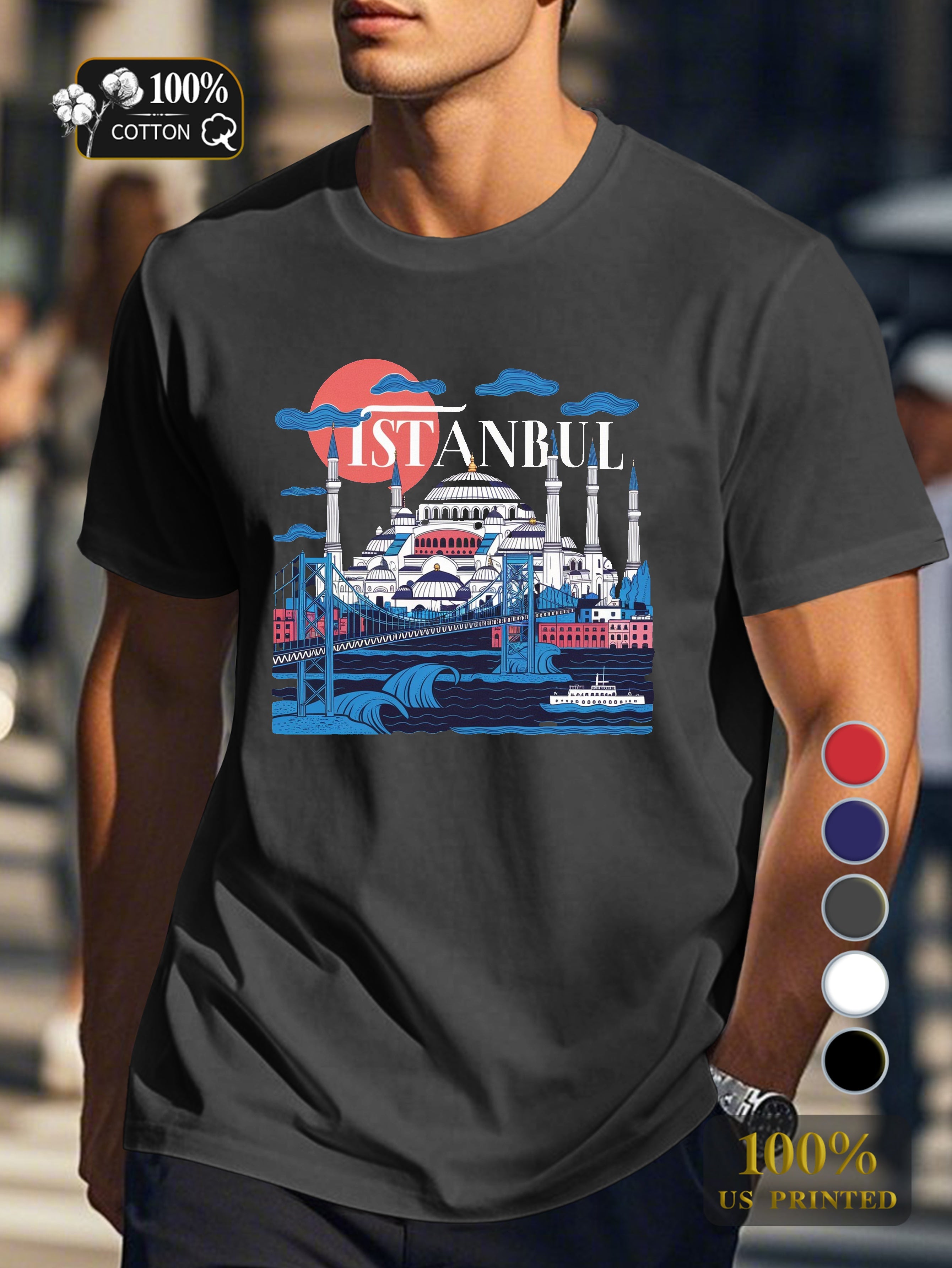 Istanbul s iconic skyline Men's pure cotton Tshirt Comfort Fit