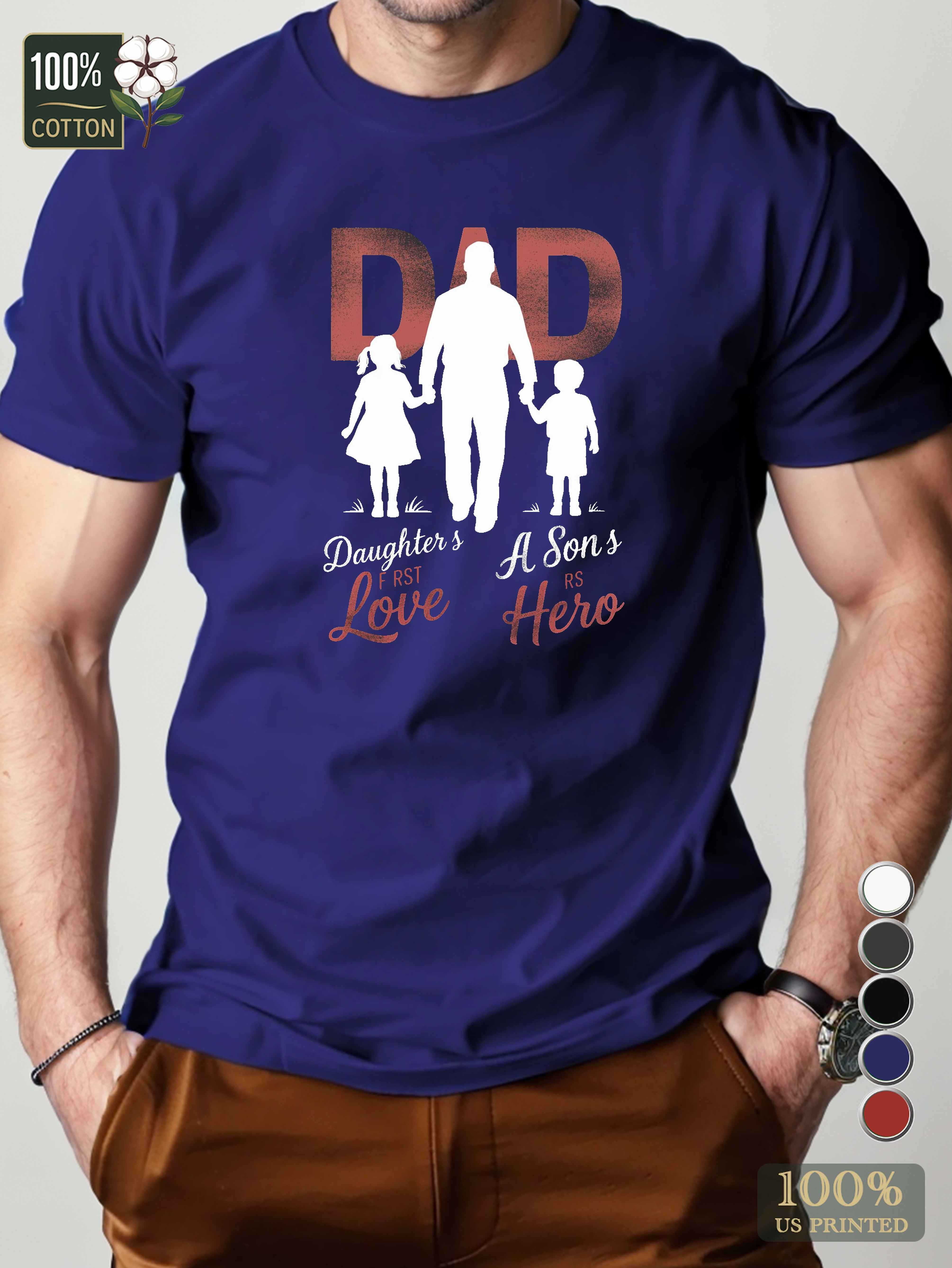 DAD with children illustration Men's pure cotton Tshirt Comfort Fit