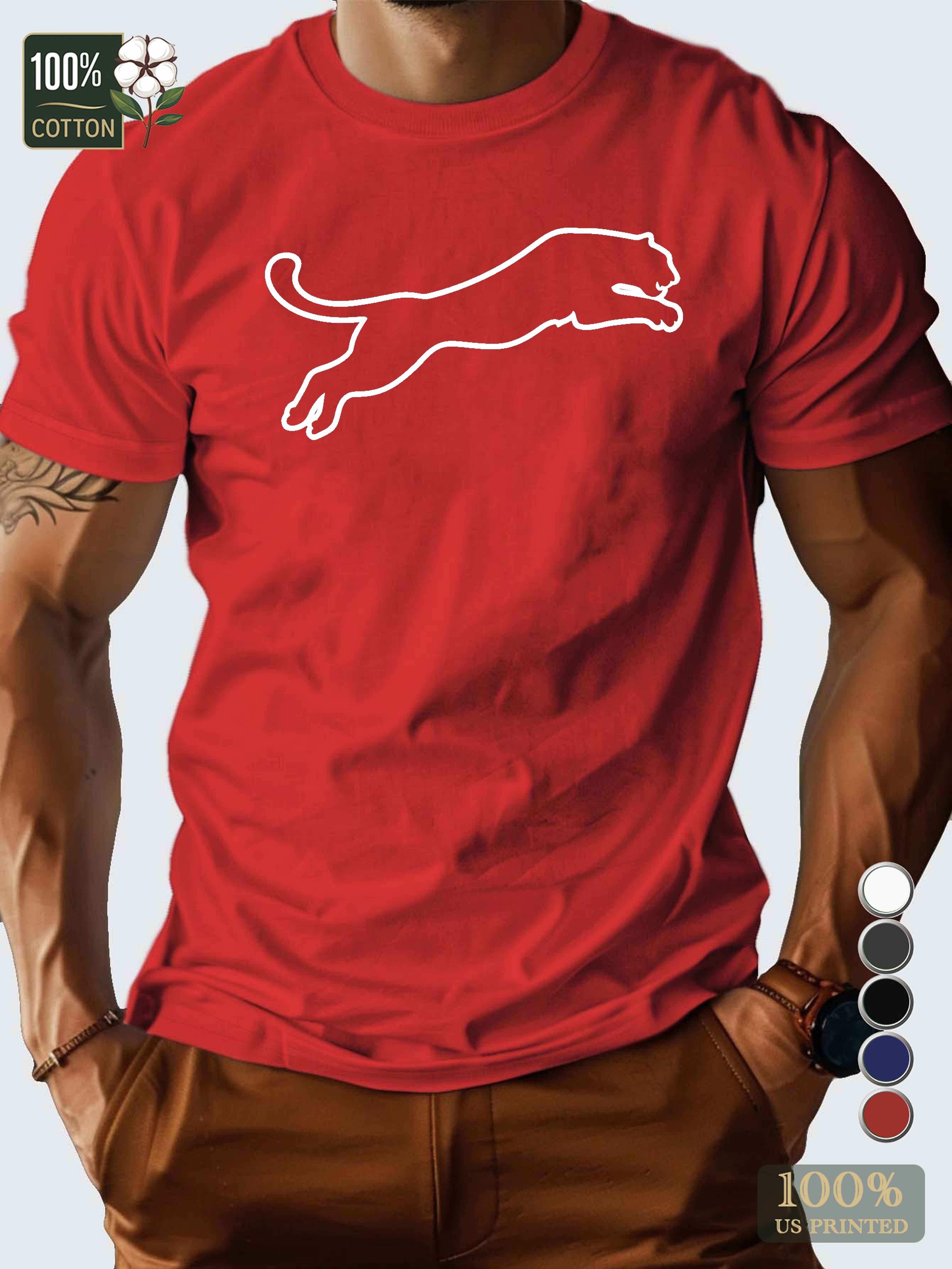 silhouette of a leaping big cat Men's pure cotton Tshirt Comfort Fit