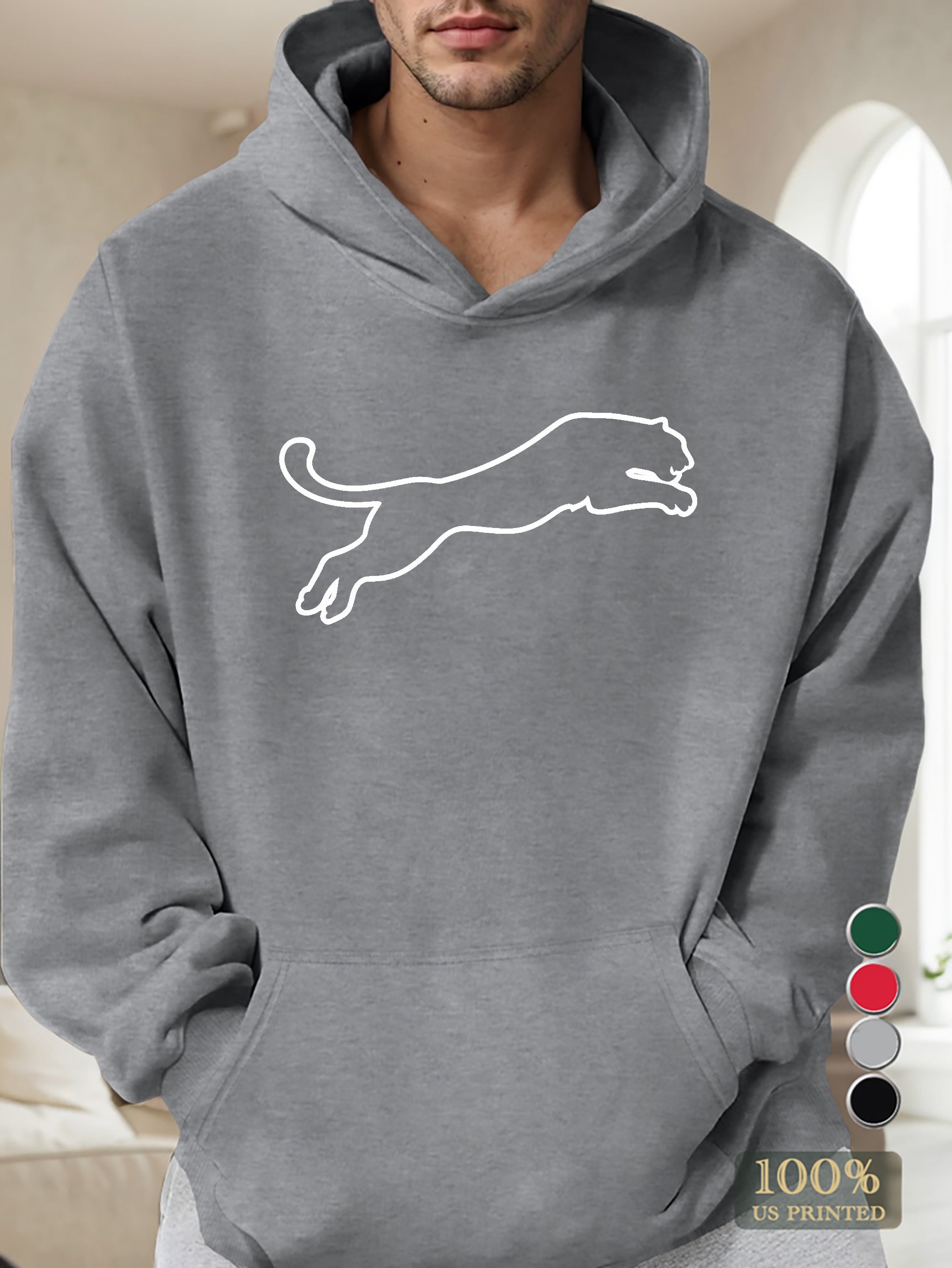 silhouette of a leaping big cat Men's hooded sweatshirt