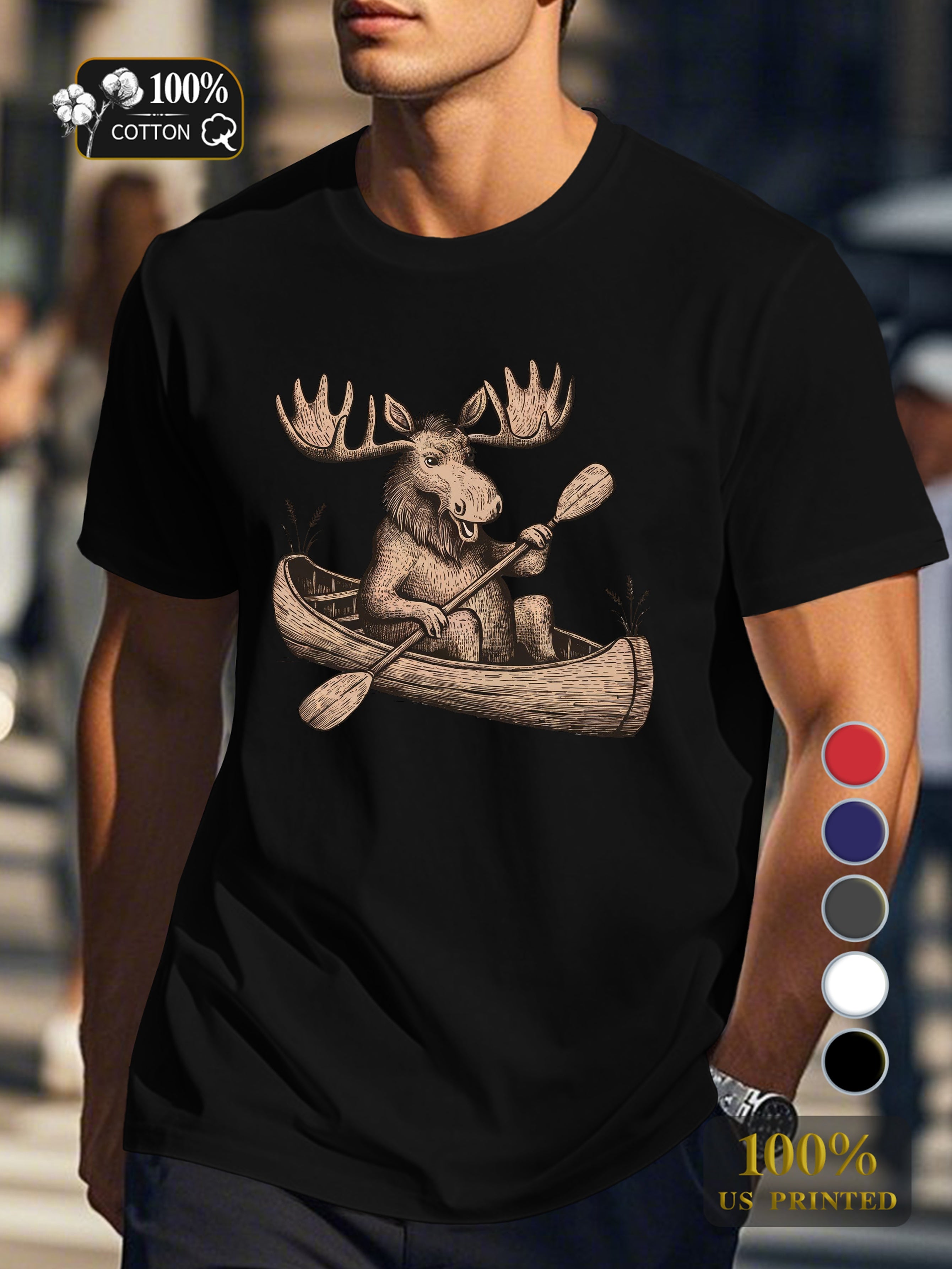 moose in canoe Men's pure cotton Tshirt Comfort Fit
