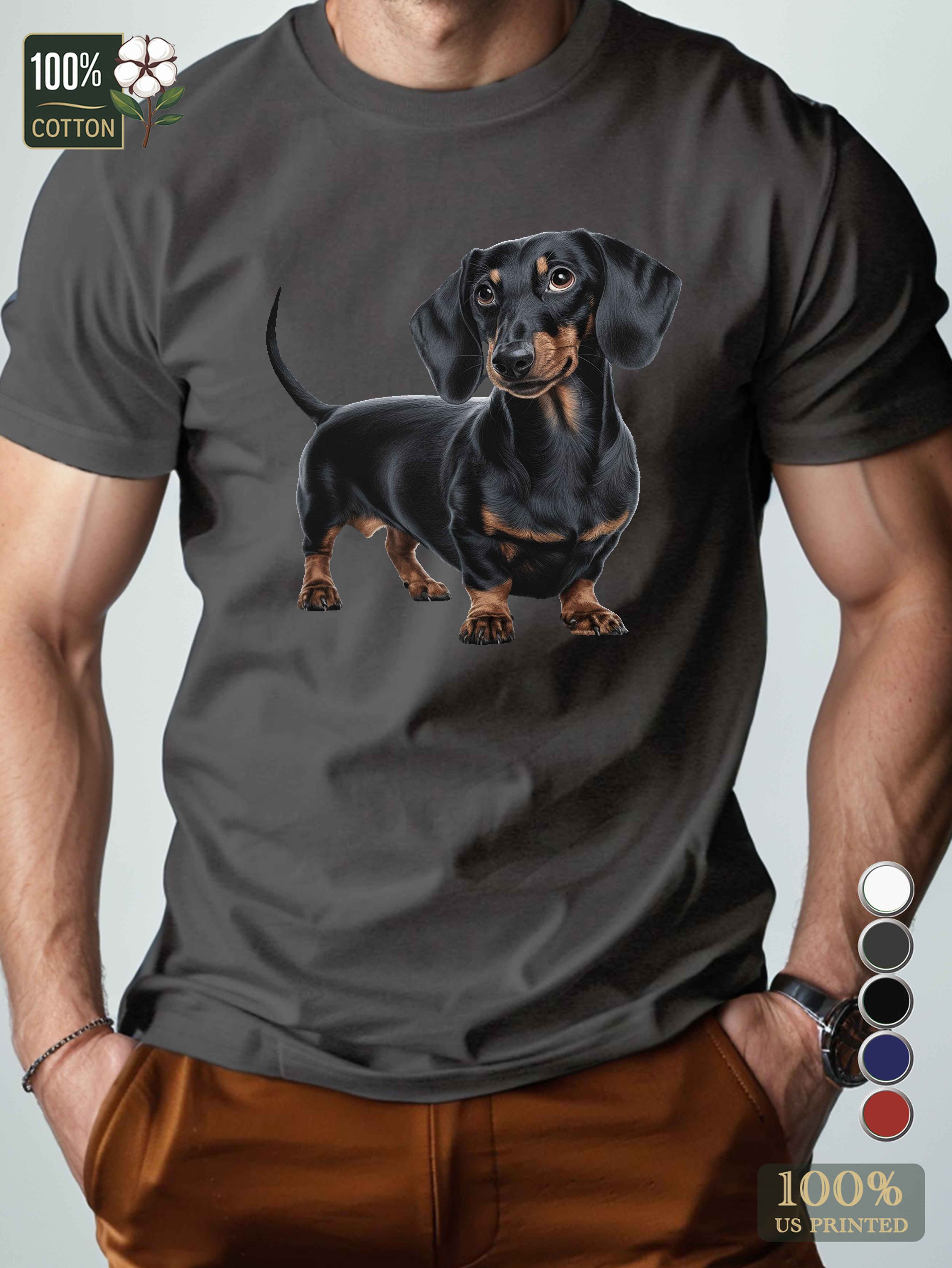 black Dachshund dog illustration Men's pure cotton Tshirt Comfort Fit