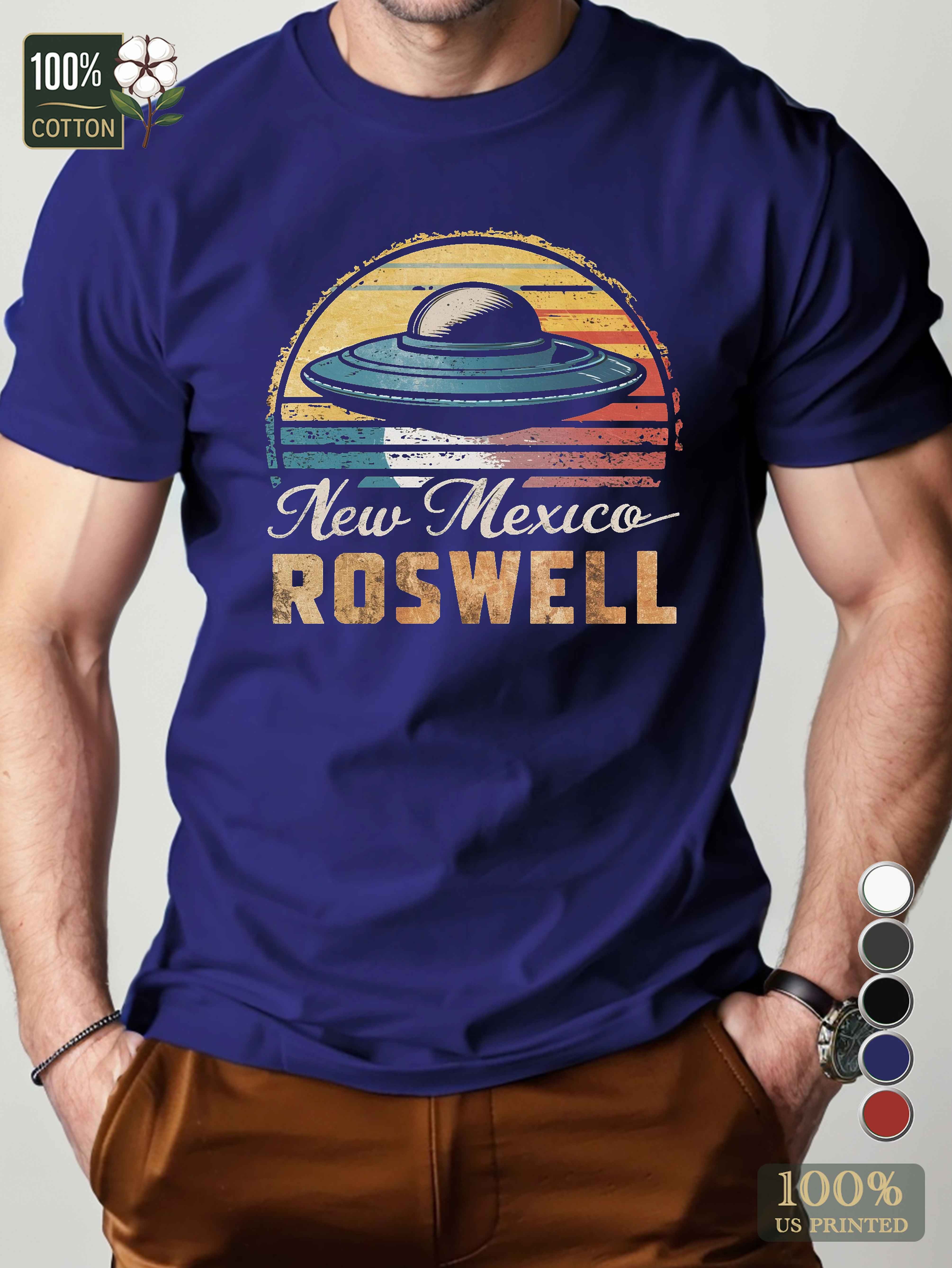 retro UFO illustration Men's pure cotton Tshirt Comfort Fit