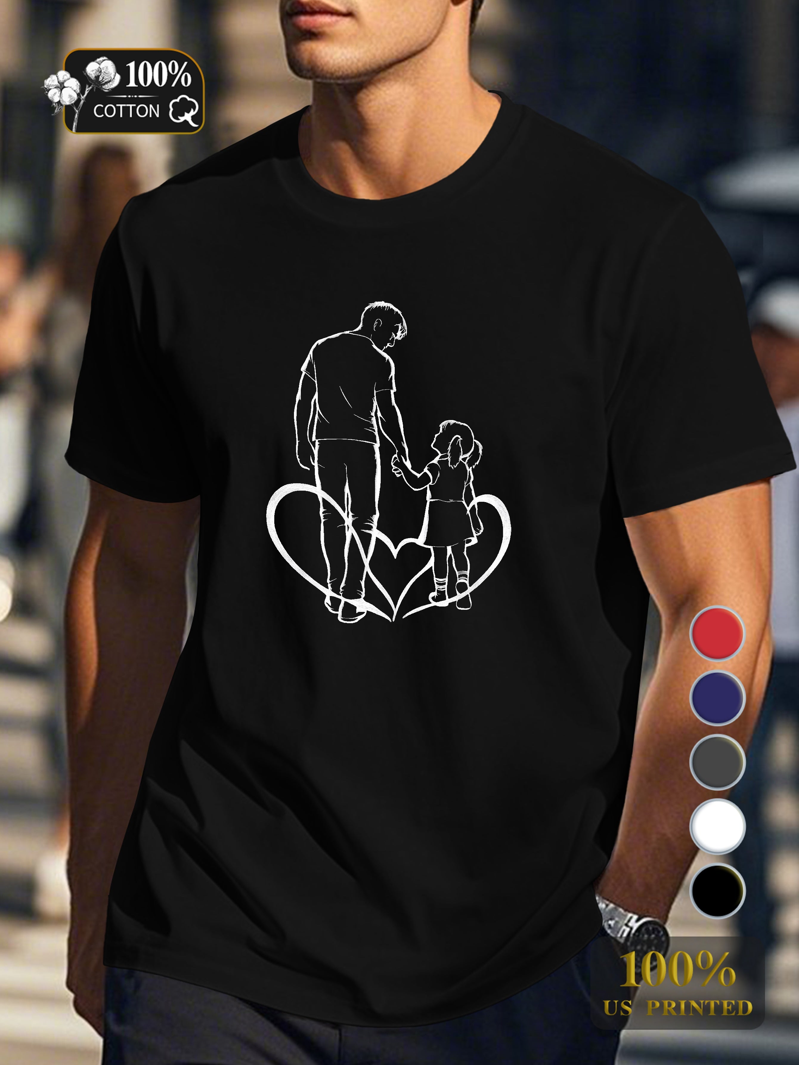 silhouette of adult and child Men's pure cotton Tshirt Comfort Fit