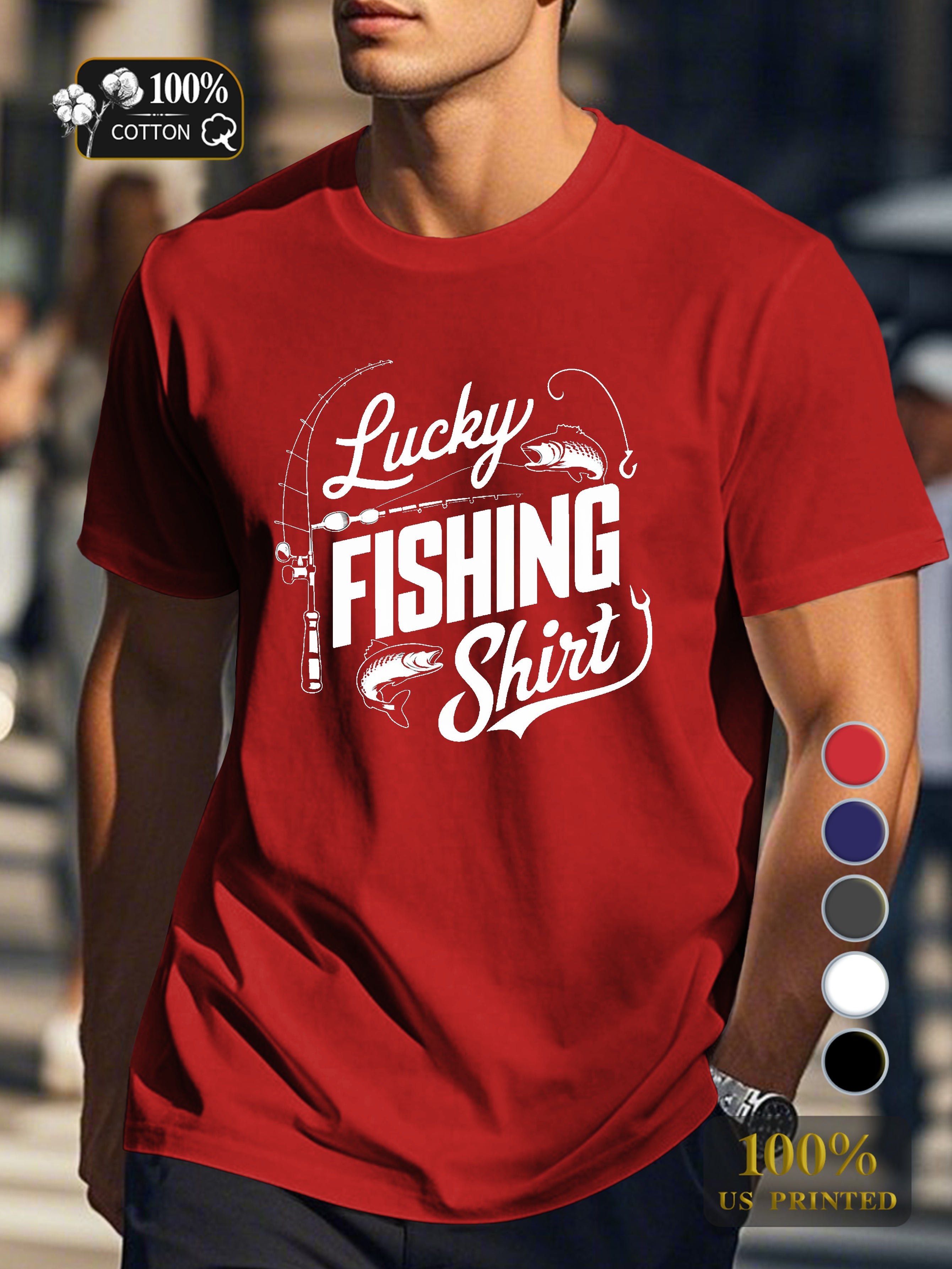 Lucky Fishing Shirt Men's pure cotton Tshirt Comfort Fit