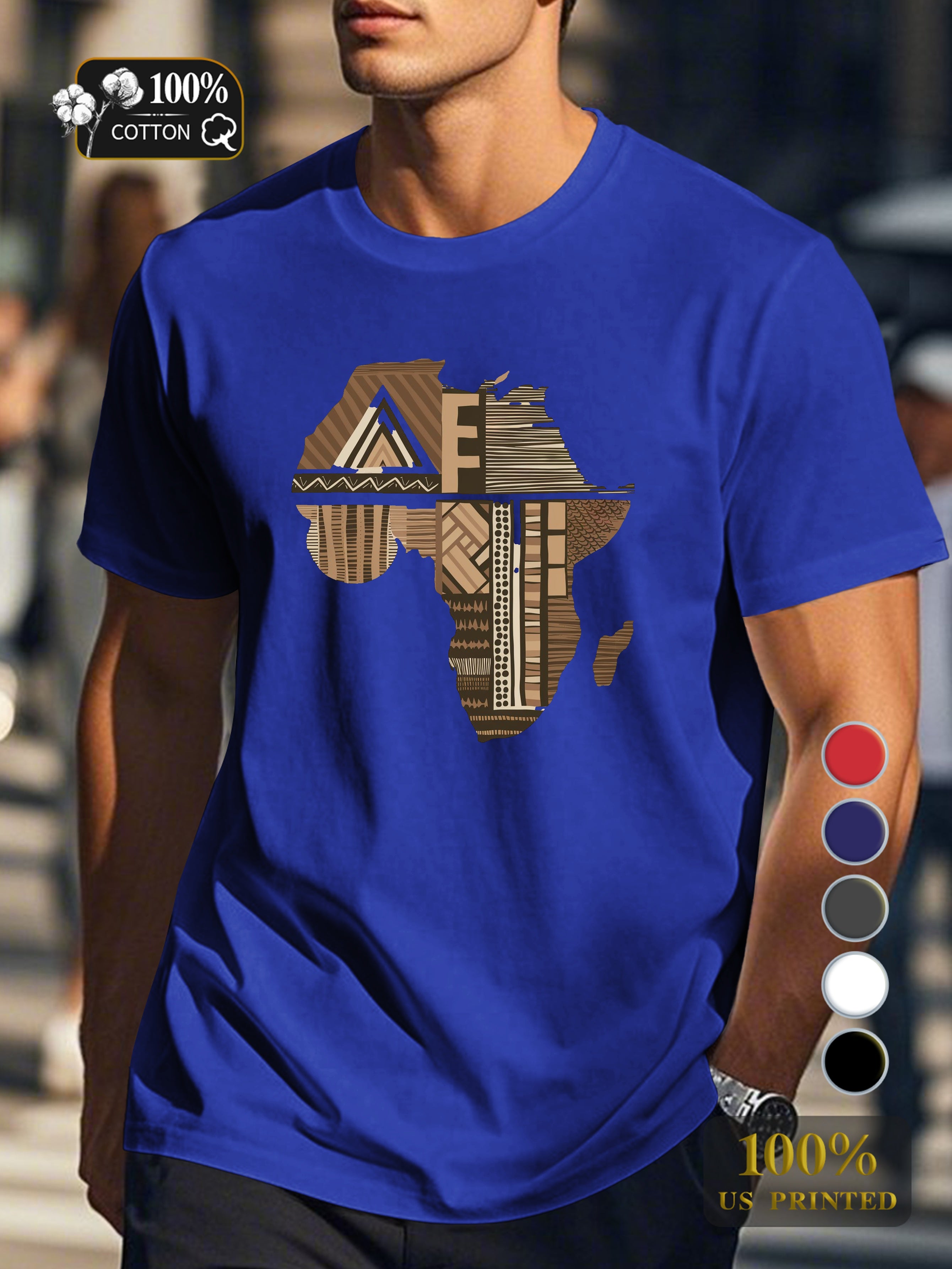 Word AFRICA with map design Men's pure cotton Tshirt Comfort Fit