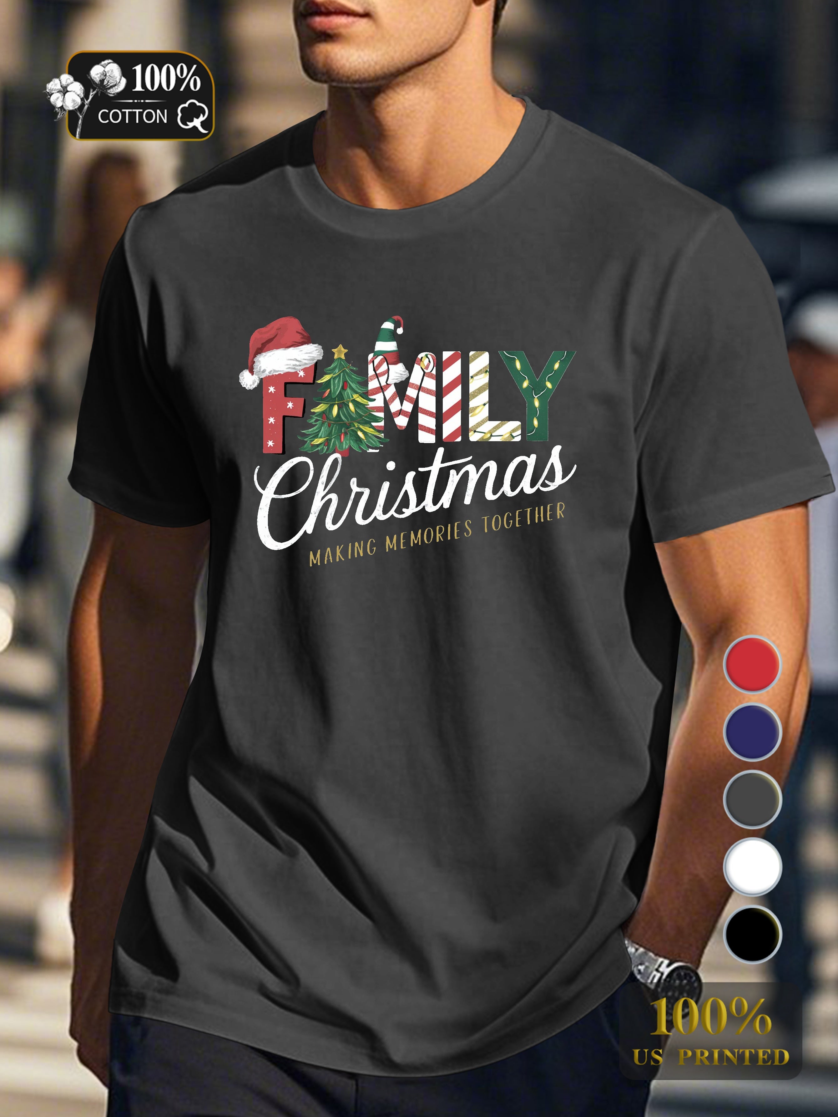 FAMILY Christmas illustration Men's pure cotton Tshirt Comfort Fit