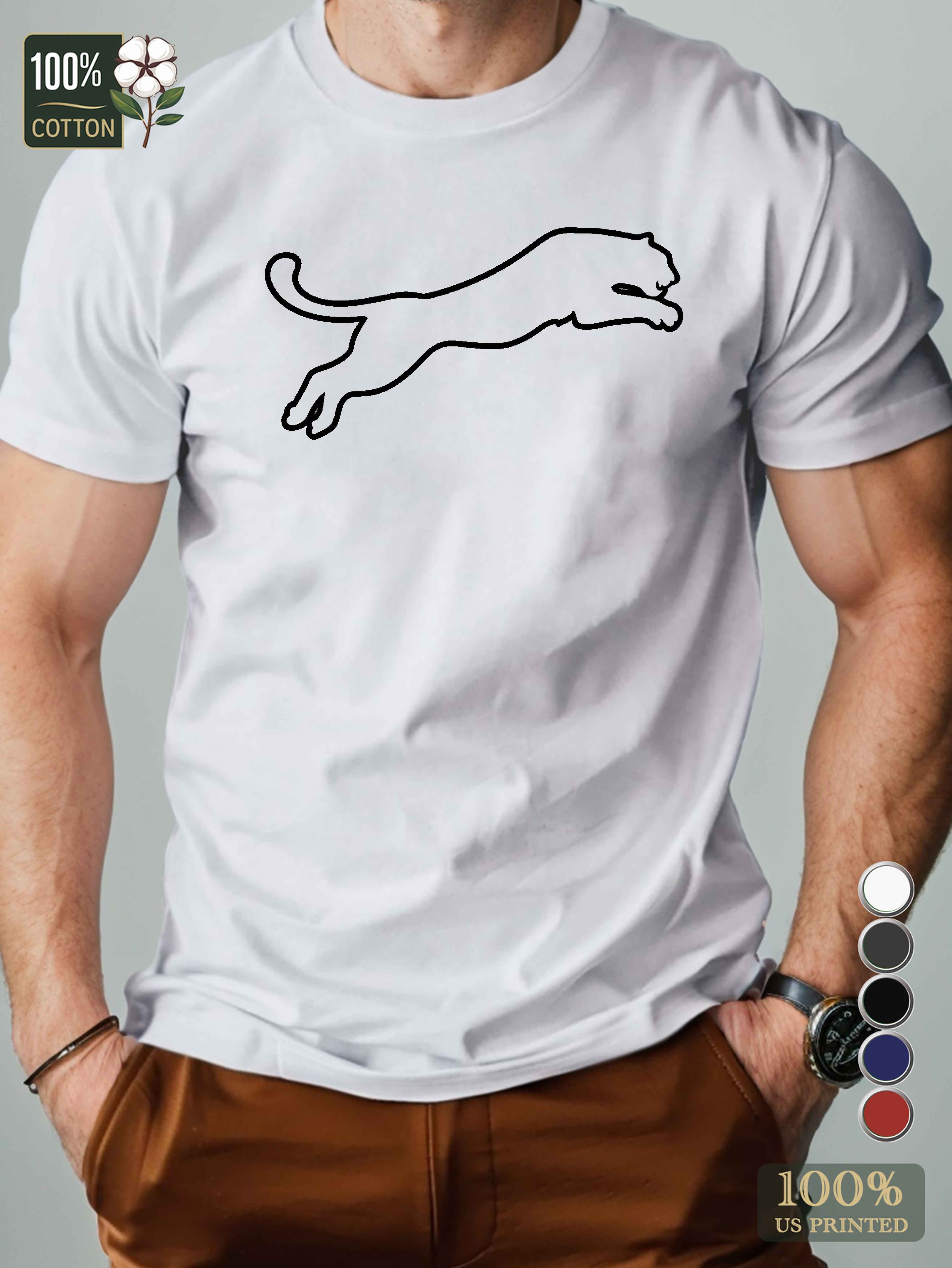 silhouette of a leaping big cat Men's pure cotton Tshirt Comfort Fit