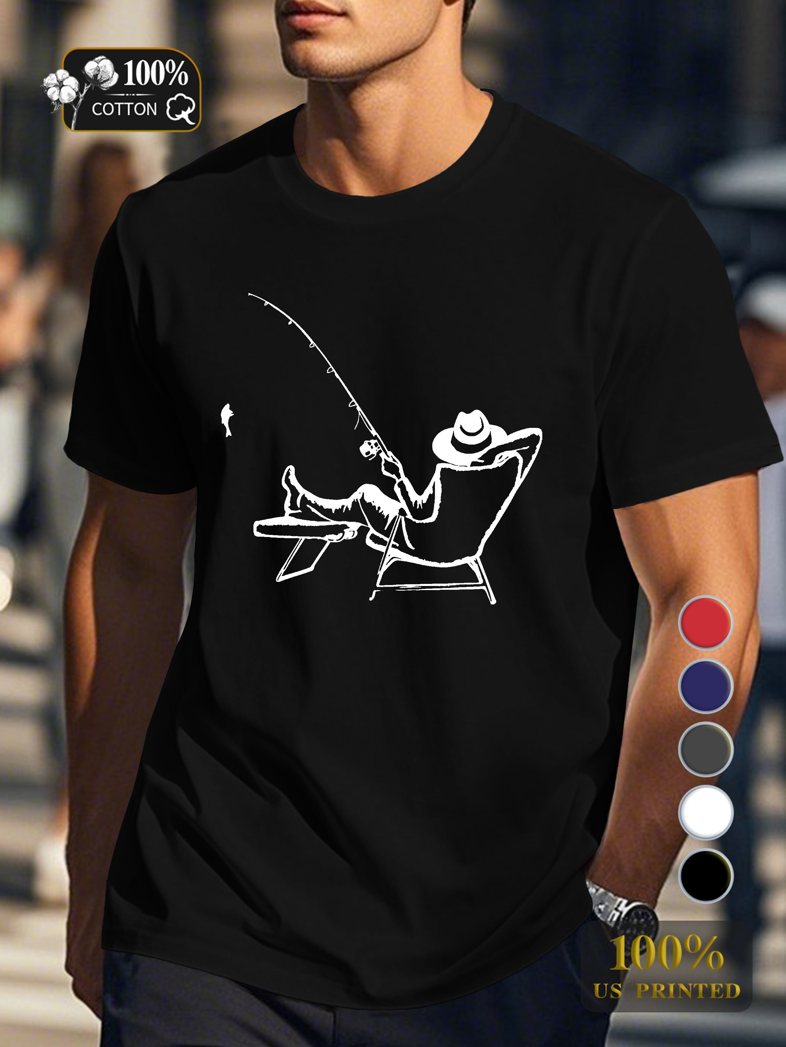 serene fishing scene Men's pure cotton Tshirt Comfort Fit