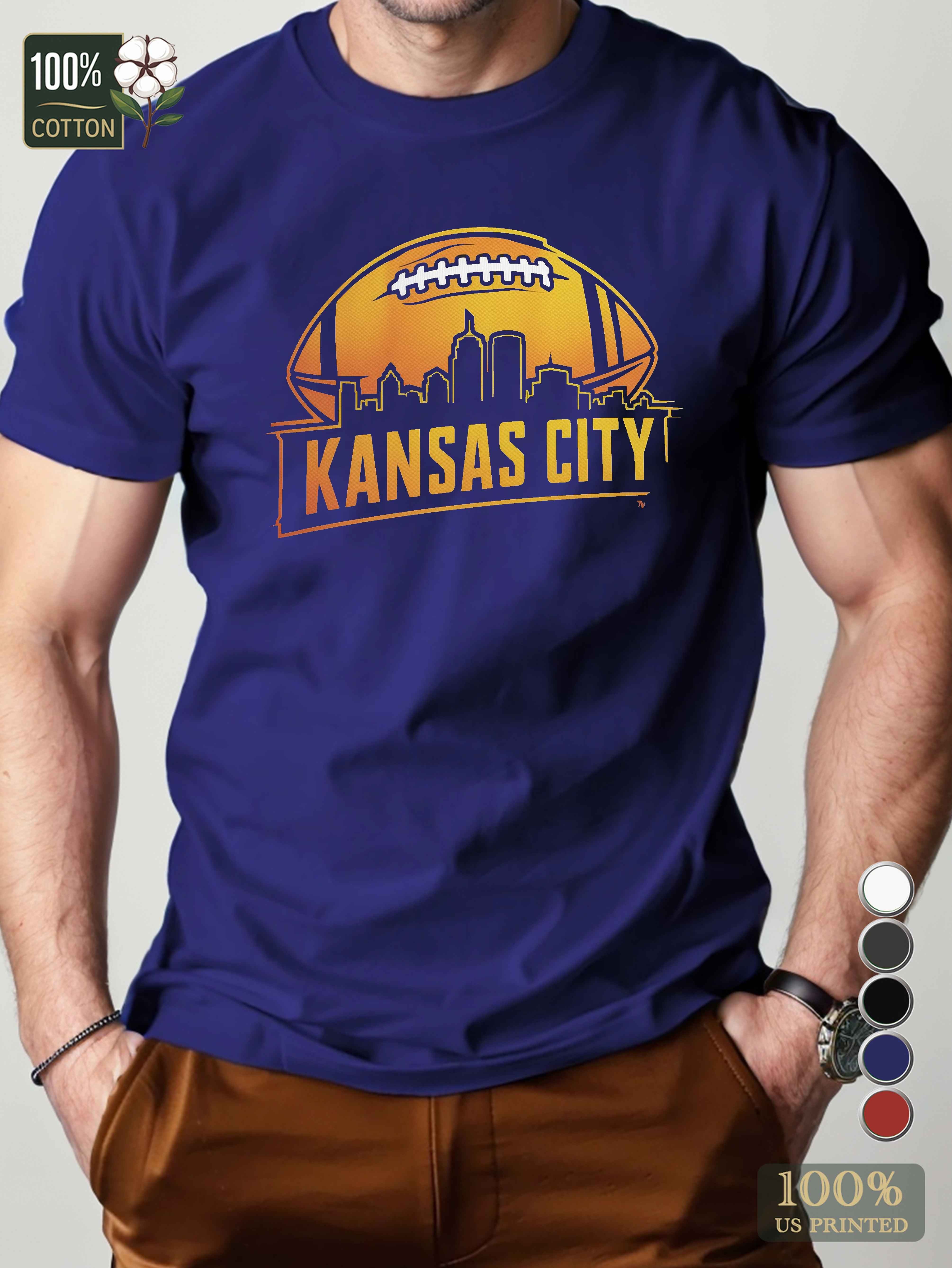 KANSAS CITY football skyline Men's pure cotton Tshirt Comfort Fit