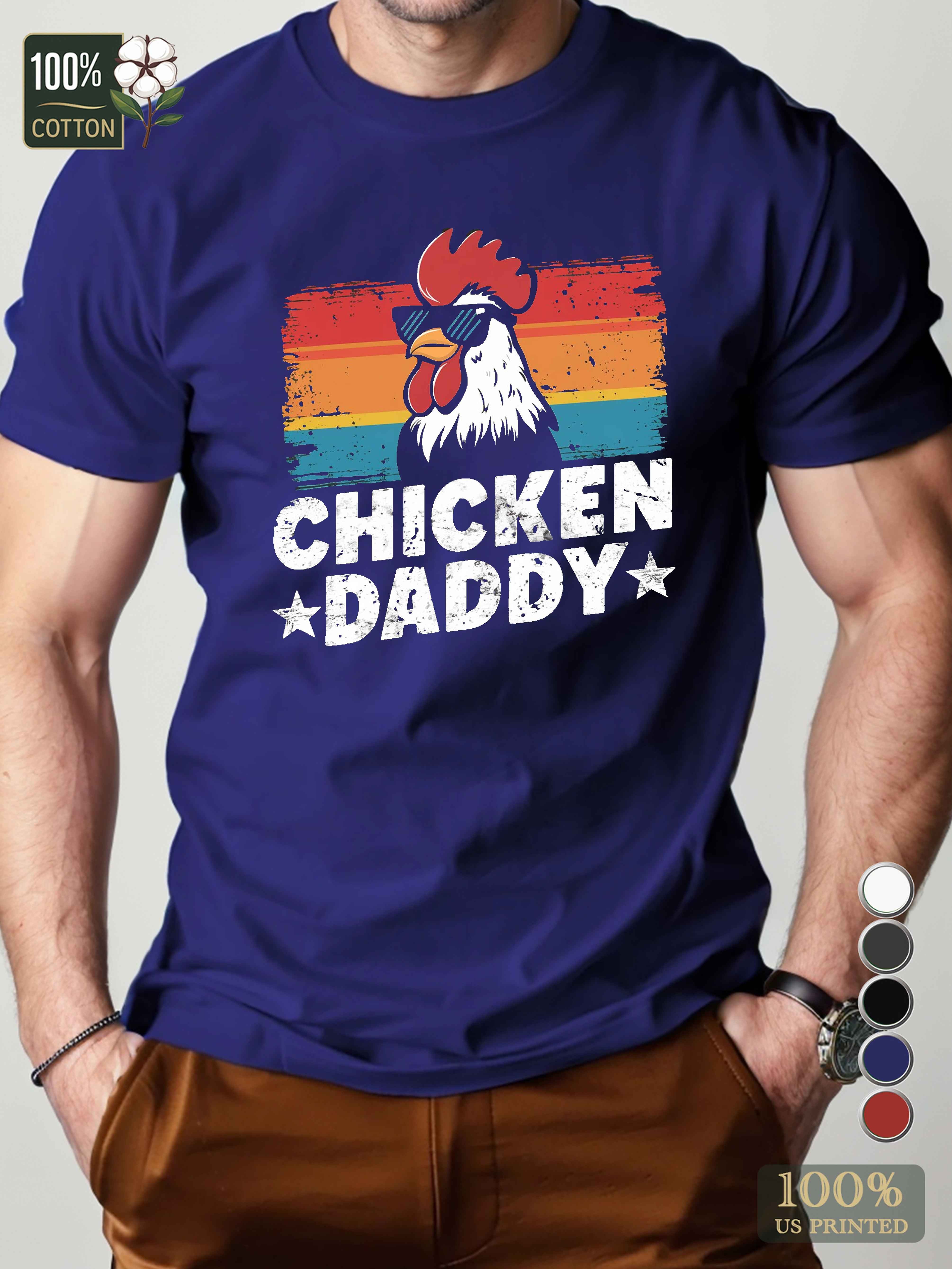 CHICKEN DADDY rooster illustration Men's pure cotton Tshirt Comfort Fit