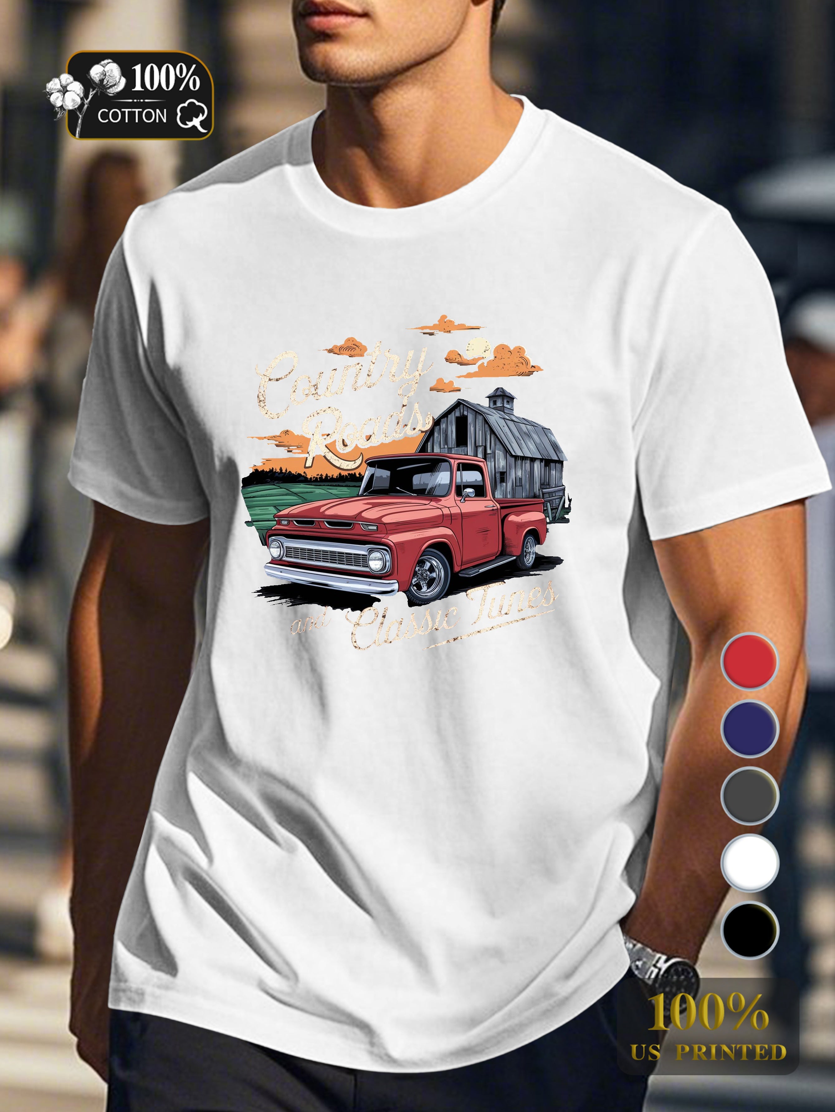Country Roads and Classic Tunes Men's pure cotton Tshirt Comfort Fit