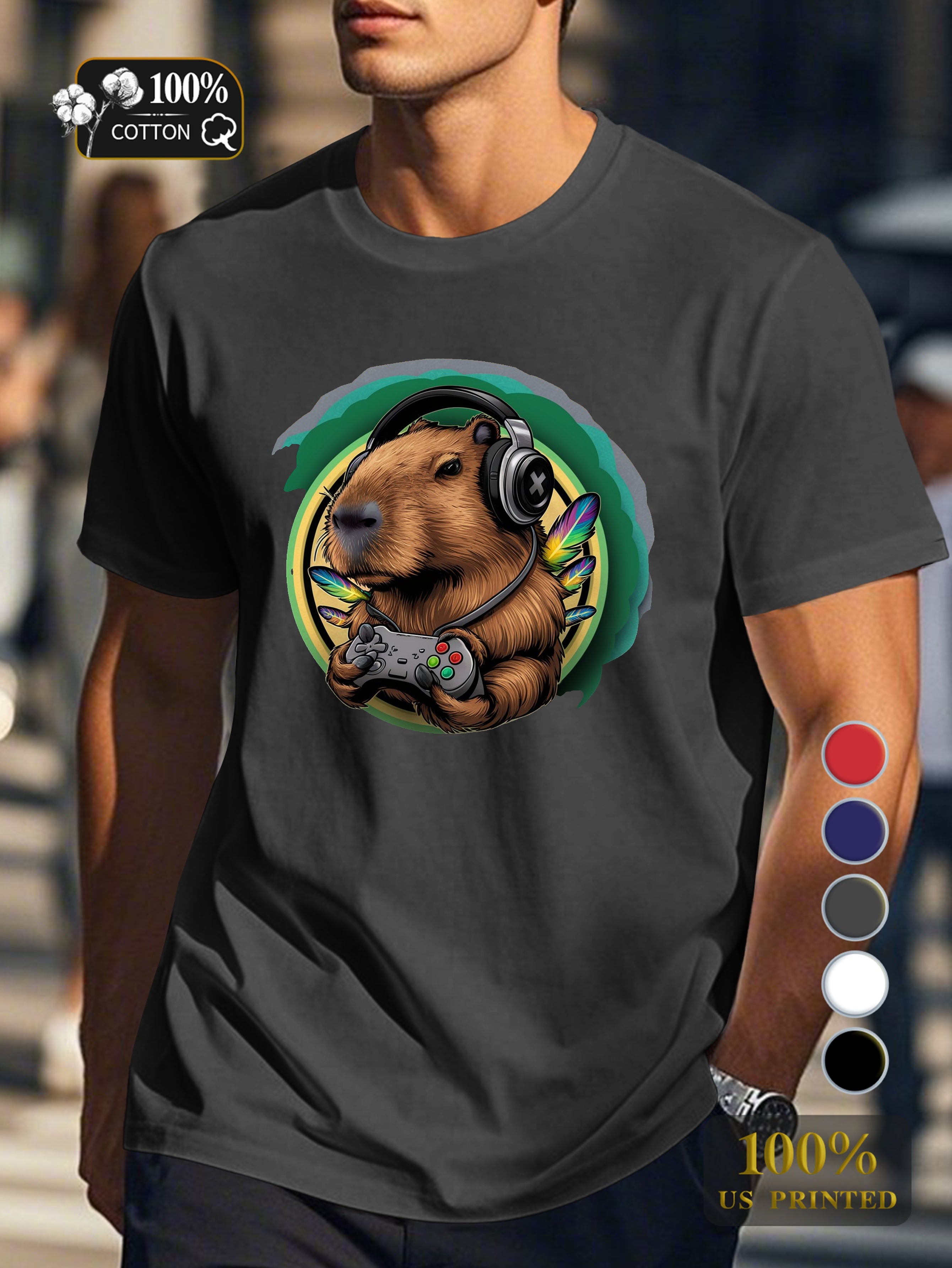 anthropomorphic capybara gaming Men's pure cotton Tshirt Comfort Fit
