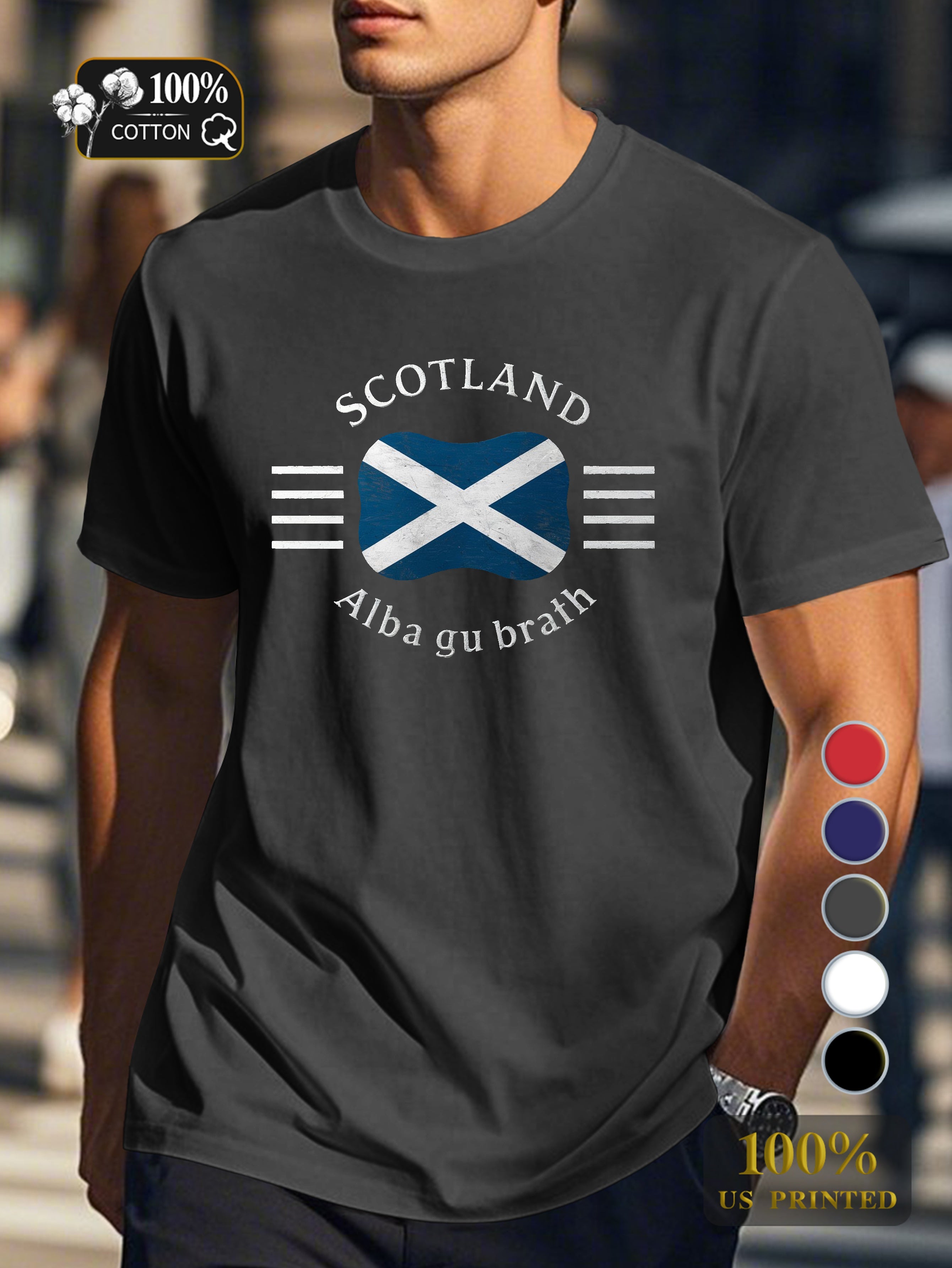 Scottish flag illustration on dark background Men's pure cotton Tshirt Comfort Fit