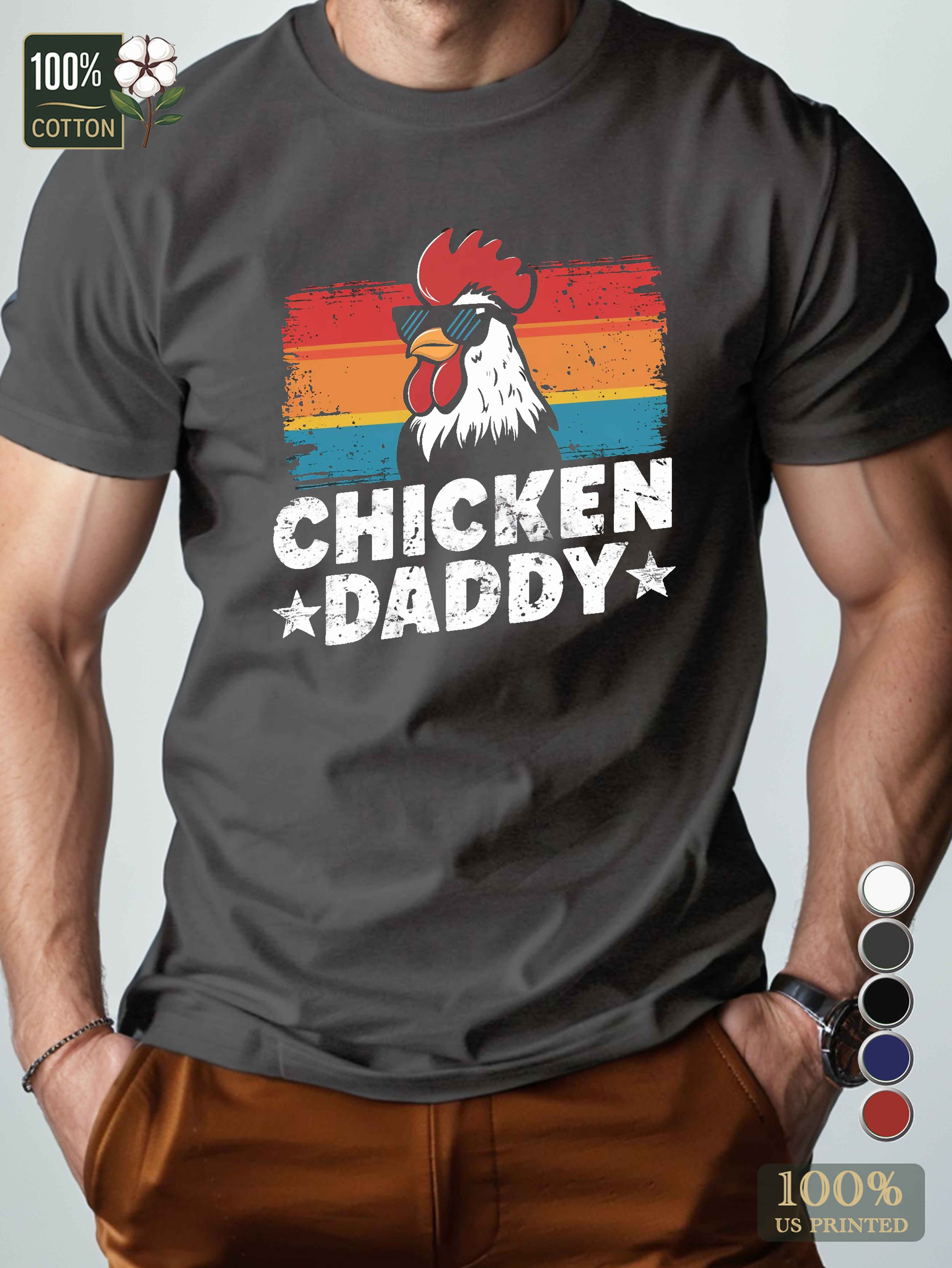 CHICKEN DADDY rooster illustration Men's pure cotton Tshirt Comfort Fit