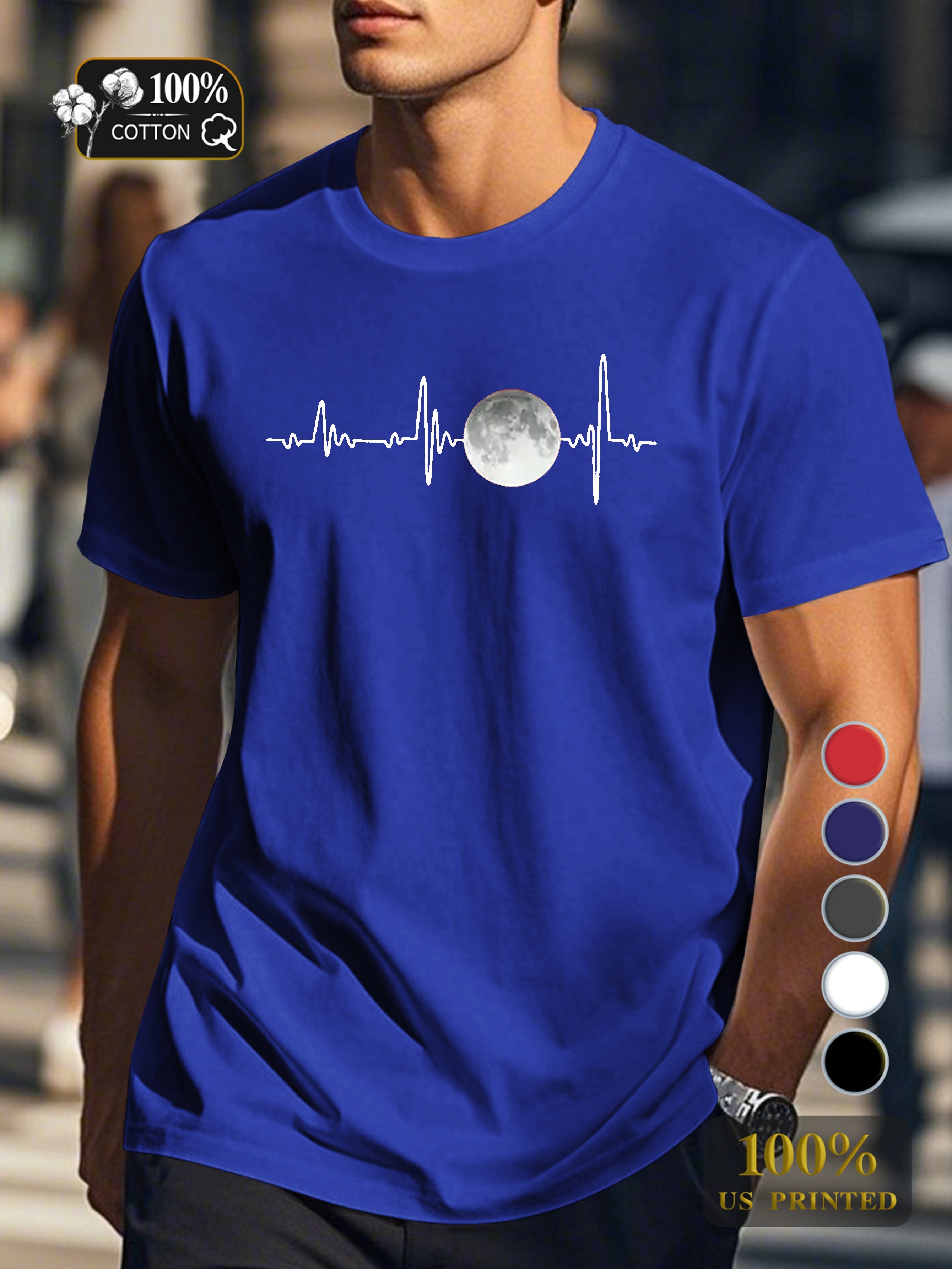 Moon Line Shape Men's pure cotton Tshirt Comfort Fit