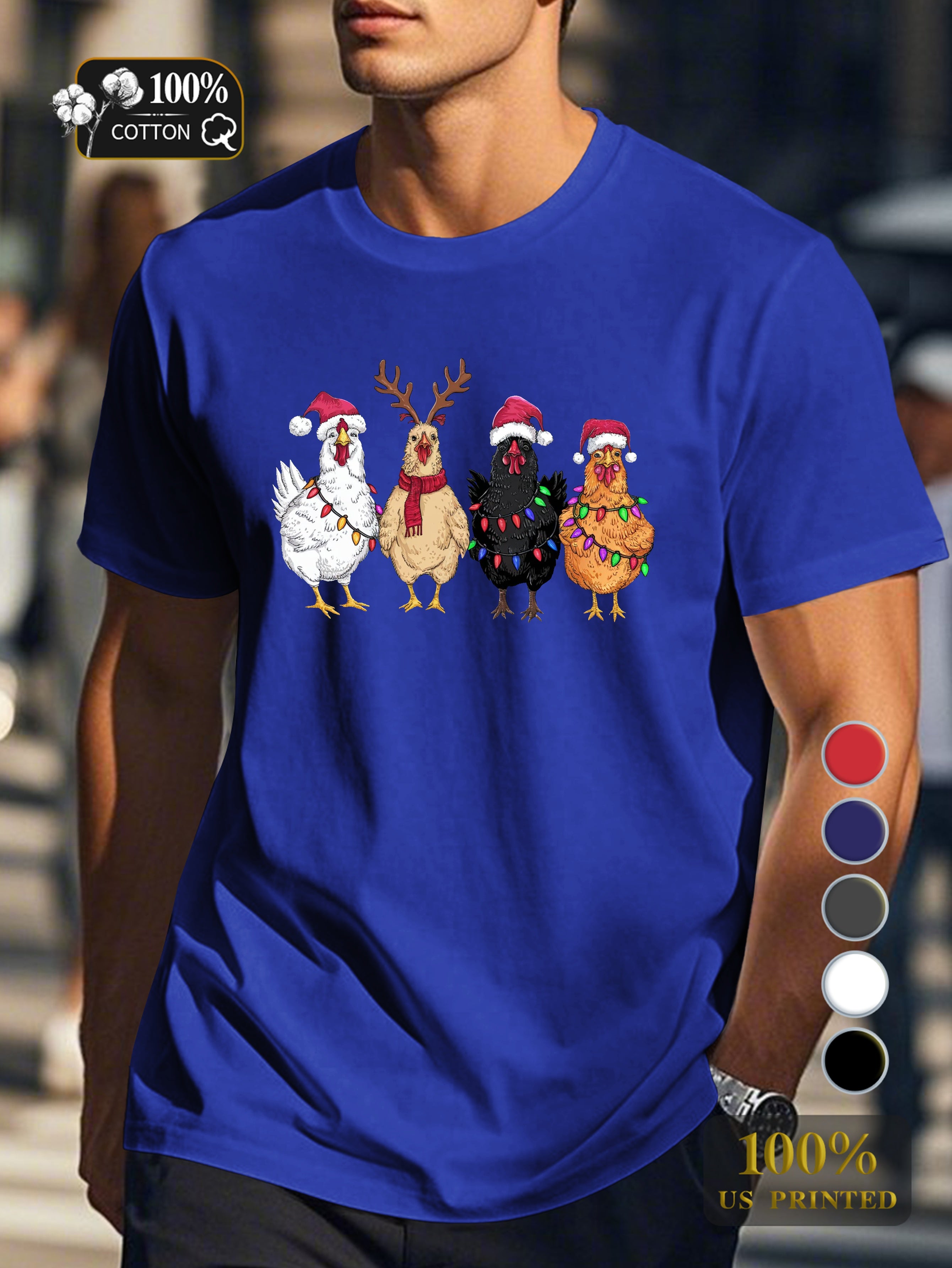 Four Christmas chickens Men's pure cotton Tshirt Comfort Fit