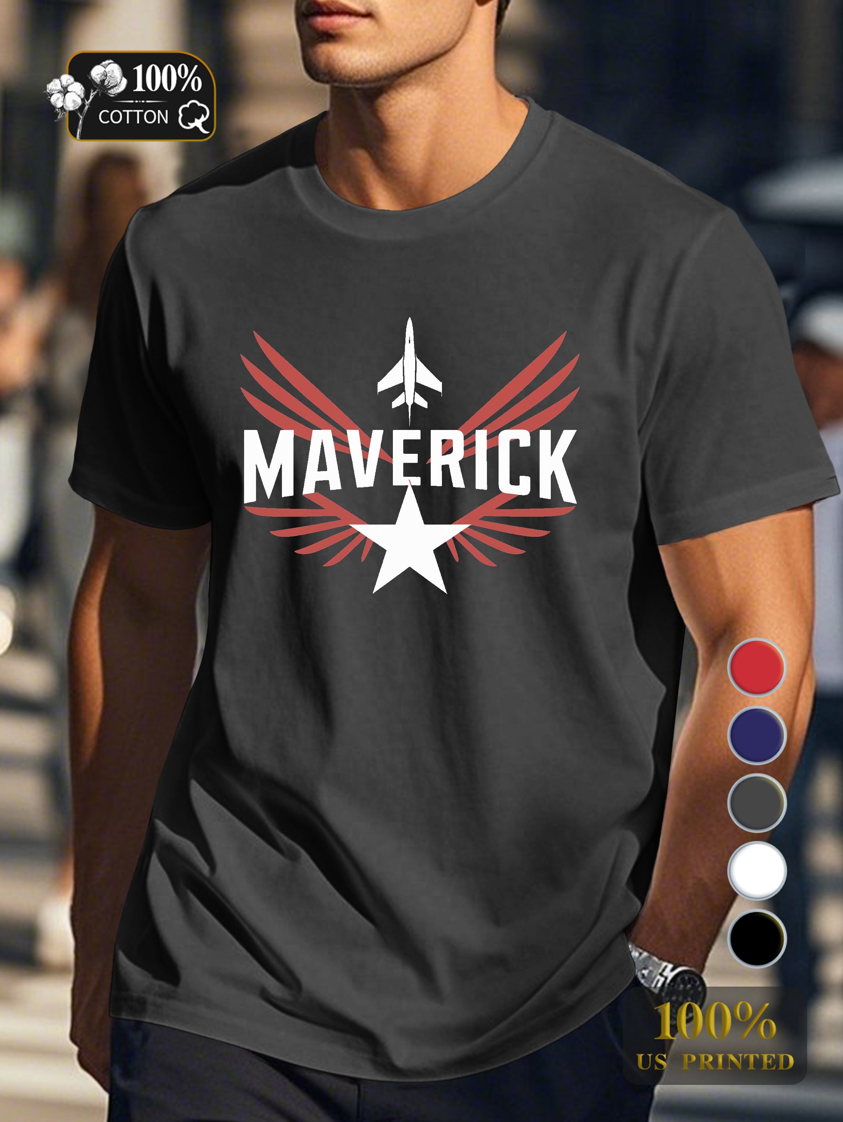 MAVERICK with jet fighter Men's pure cotton Tshirt Comfort Fit