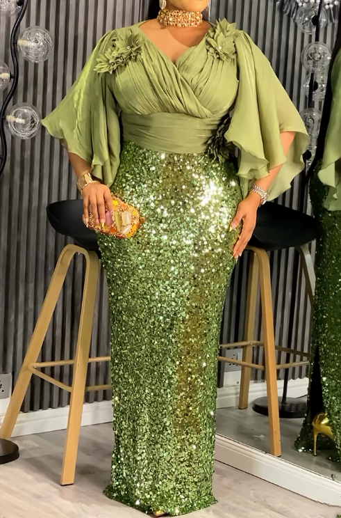 Demure 3D Flower Sequin Gown