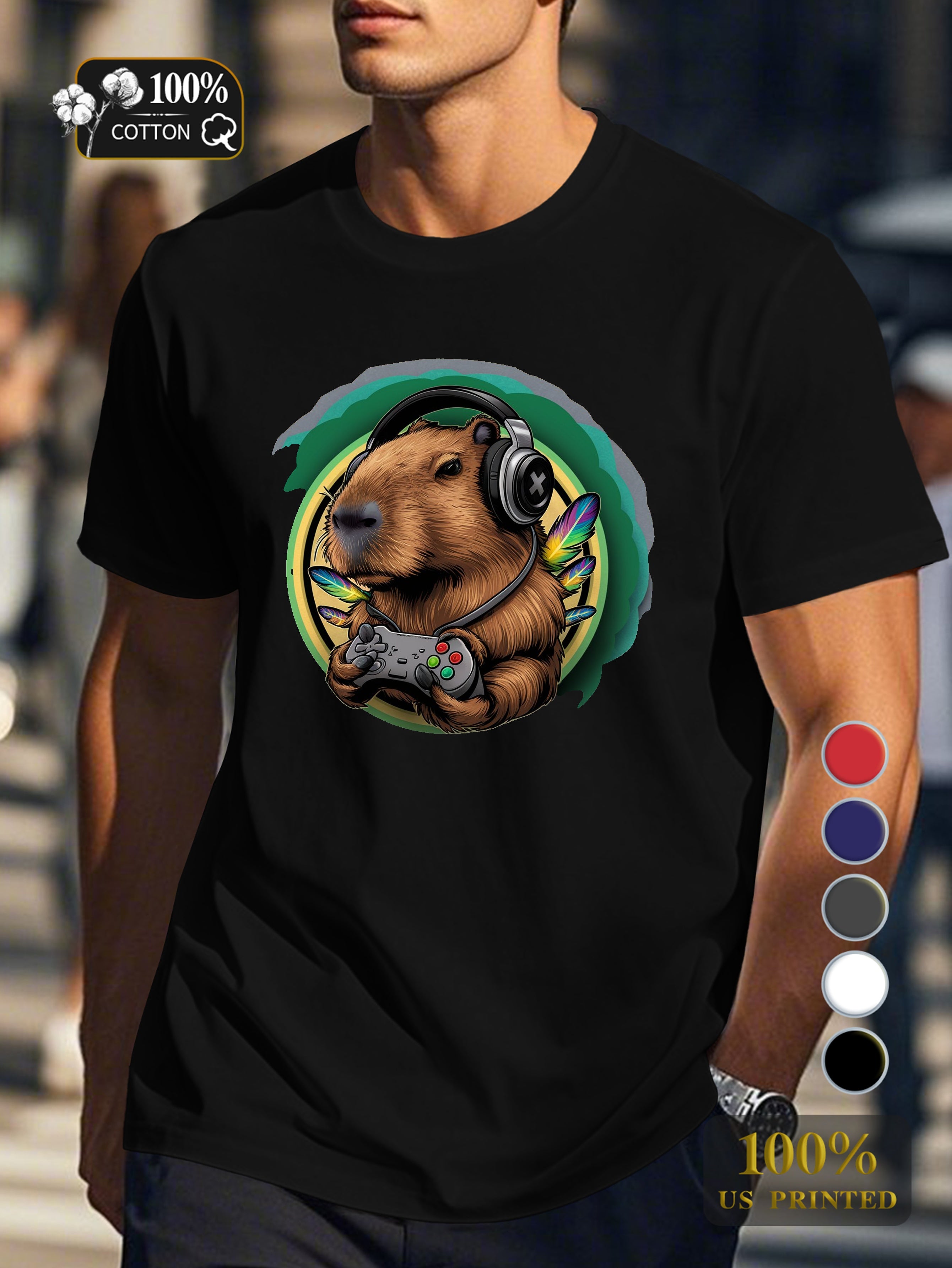 anthropomorphic capybara gaming Men's pure cotton Tshirt Comfort Fit
