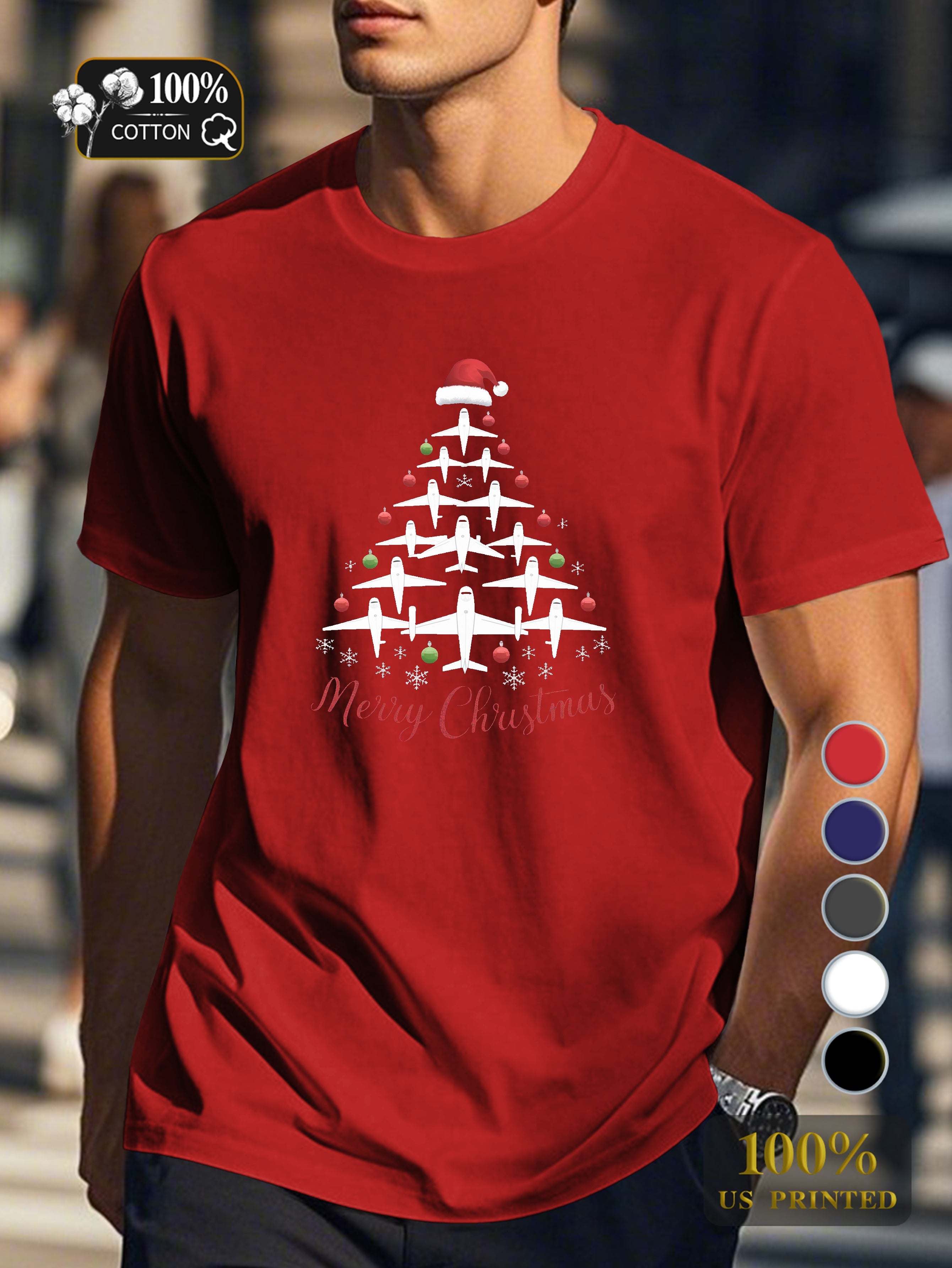 airplanes forming Christmas tree Men's pure cotton Tshirt Comfort Fit