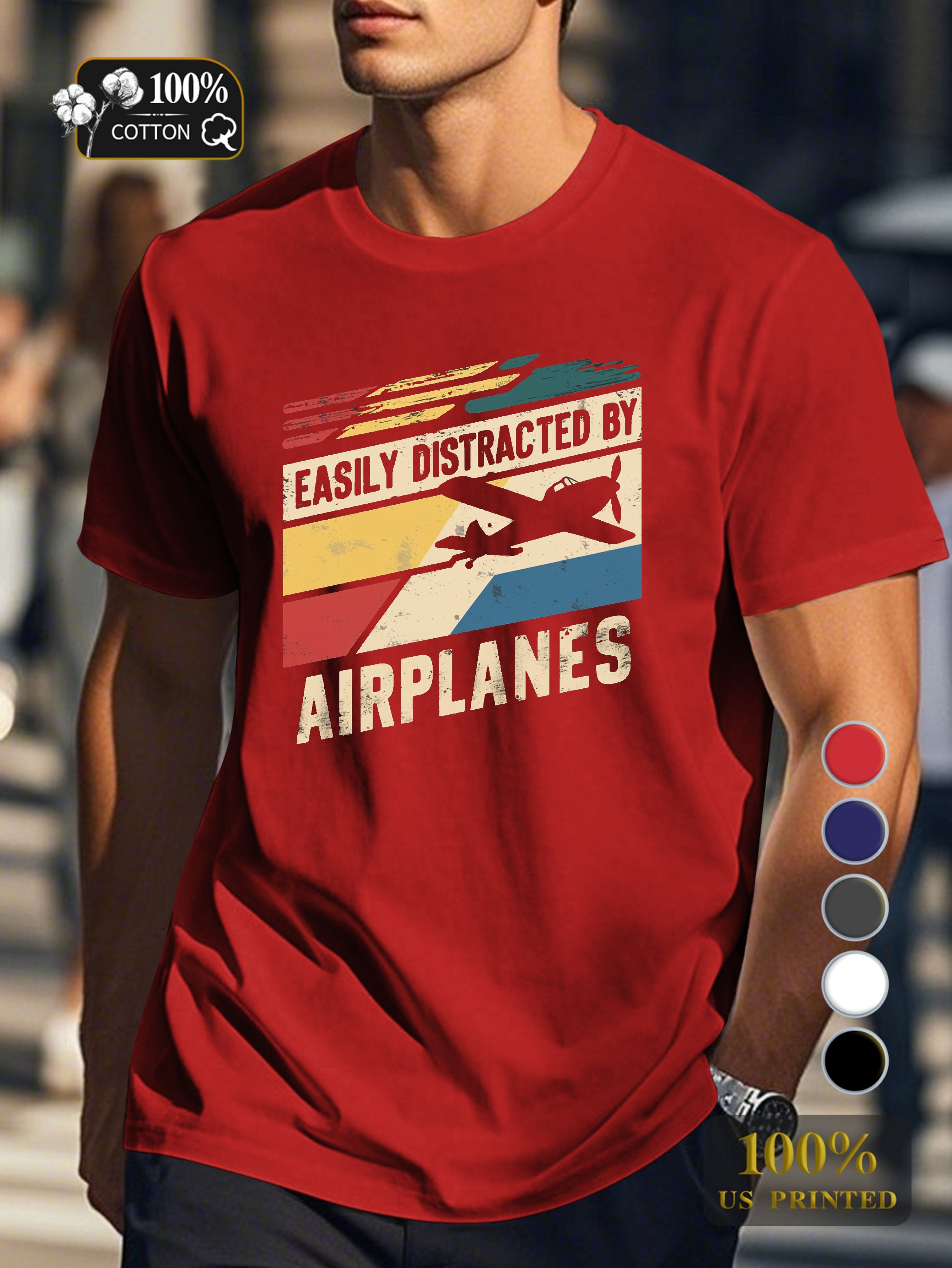 EASILY DISTRACTED BY AIRPLANES Men's pure cotton Tshirt Comfort Fit