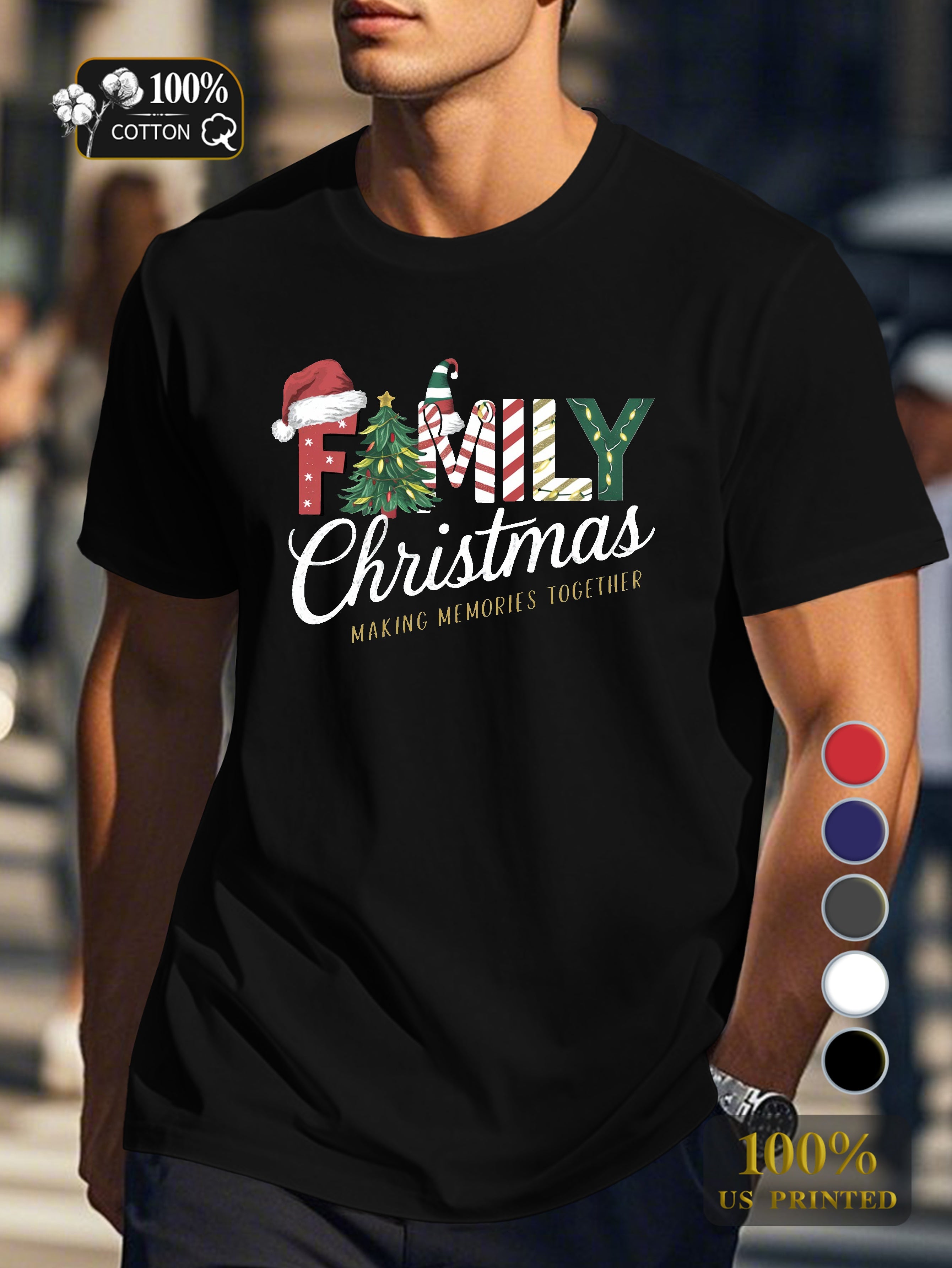 FAMILY Christmas illustration Men's pure cotton Tshirt Comfort Fit