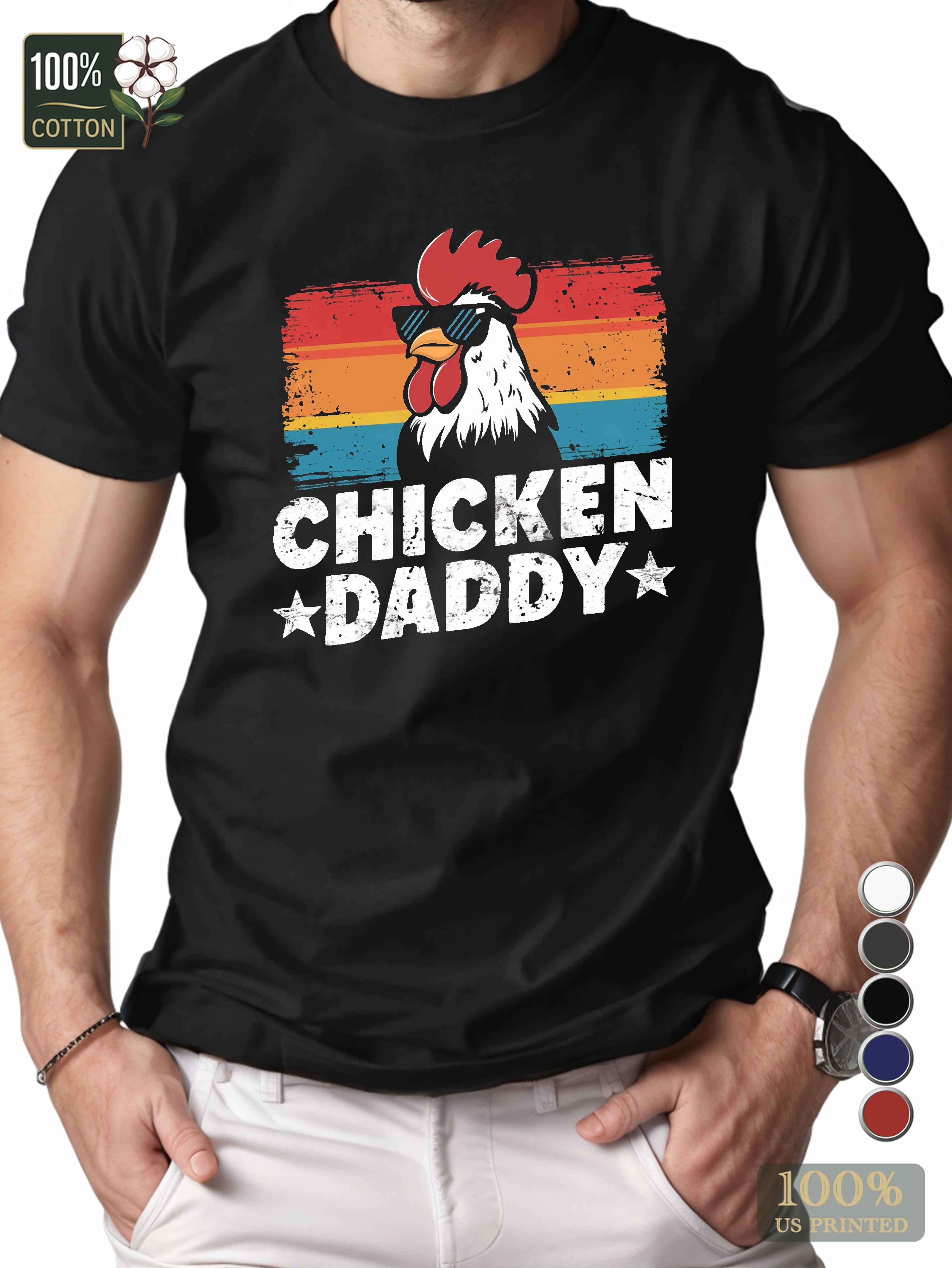 CHICKEN DADDY rooster illustration Men's pure cotton Tshirt Comfort Fit