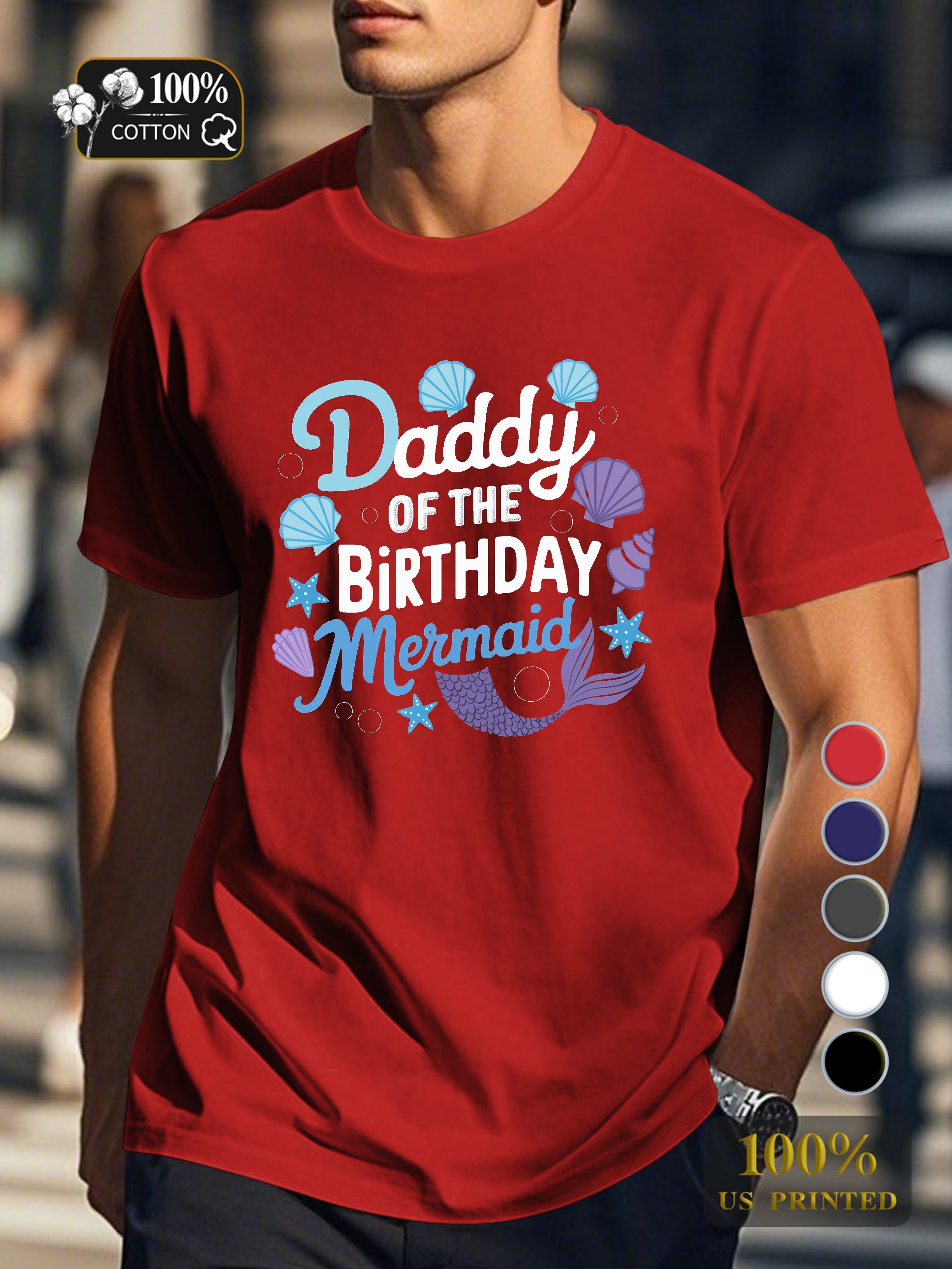 Daddy of the Birthday Mermaid Men's pure cotton Tshirt Comfort Fit