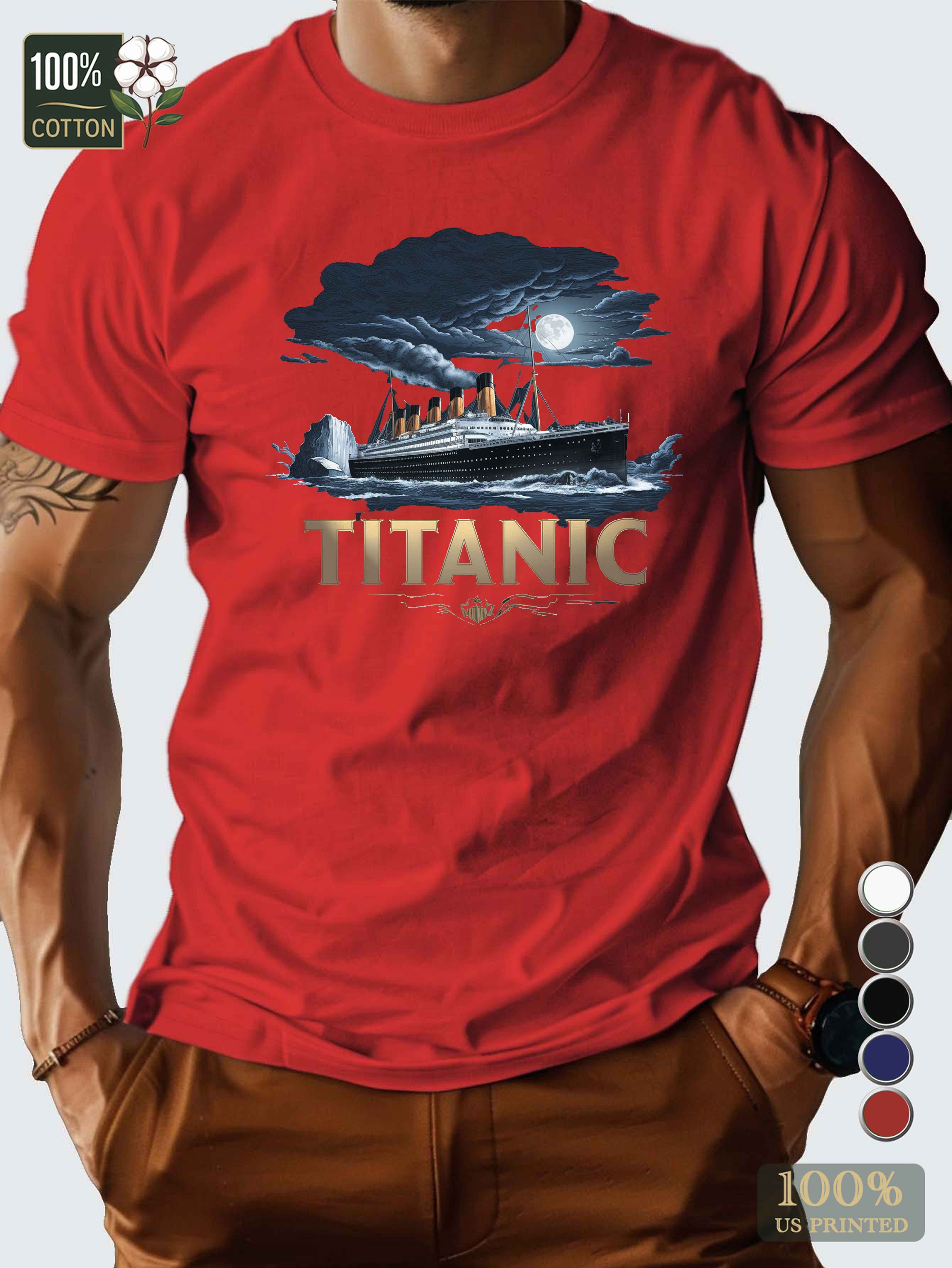 Titanic ship against a dark background Men's pure cotton Tshirt Comfort Fit